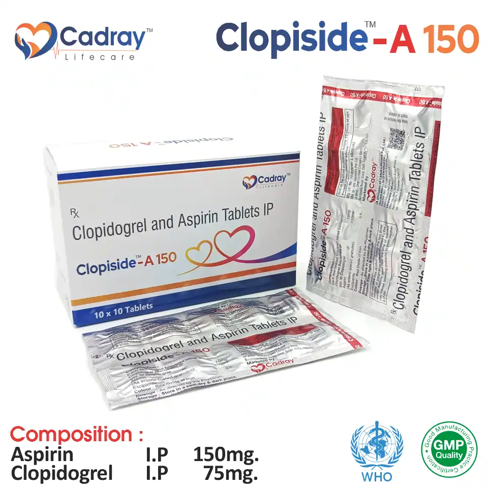 Clopidile A150 Tablet is an antiplatelet combination for heart attack & stroke prevention. WHO GMP certified, available for PCD pharma franchise at the best price.